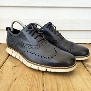 Cole Haan Zerogrand Wingtip Oxford Dress Shoe Sneakers Navy Blue Leather Mens 10